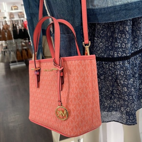 Michael Kors Jet Set Travel XS Carryall Tote Top Zip Tote Grapefruit - Picture 4 of 16